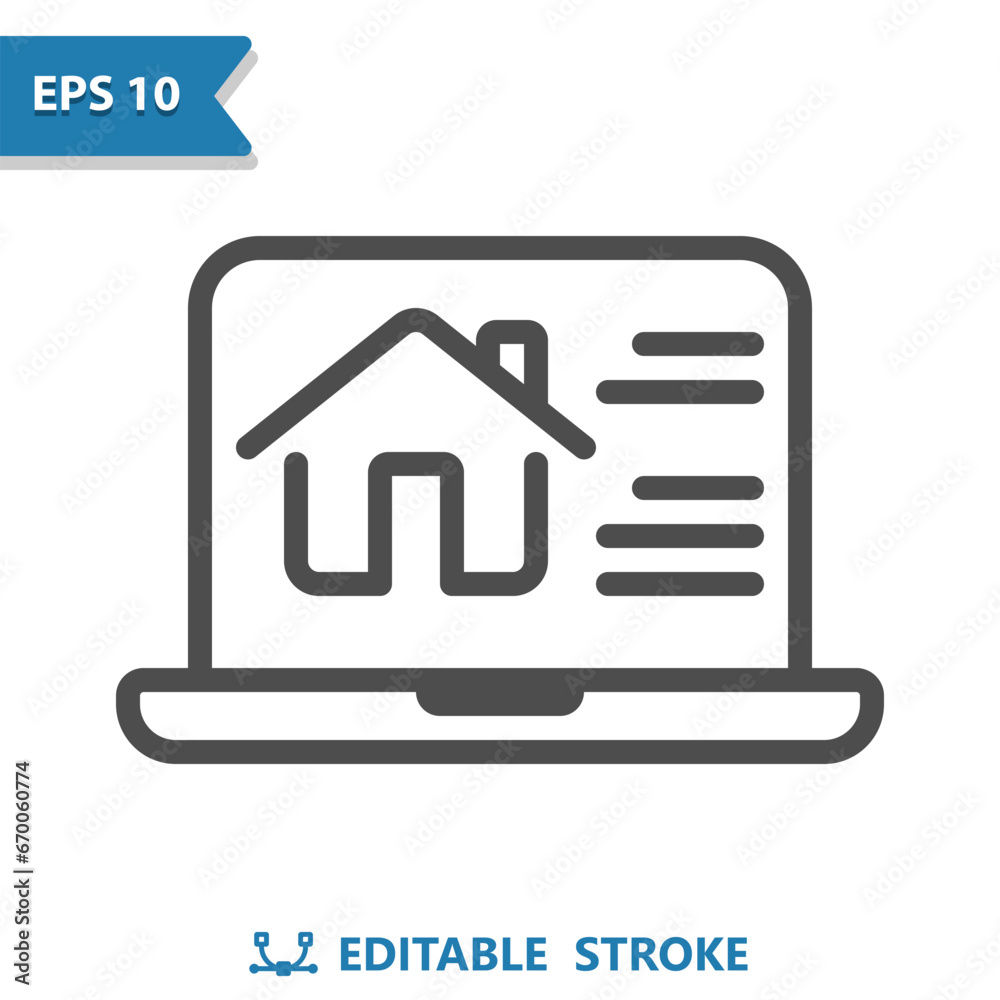 Online Real Estate Icon. Laptop, Computer, Home, House, Smart Home Online Real Estate Icon. Laptop, Computer, Home, House, Smart Home