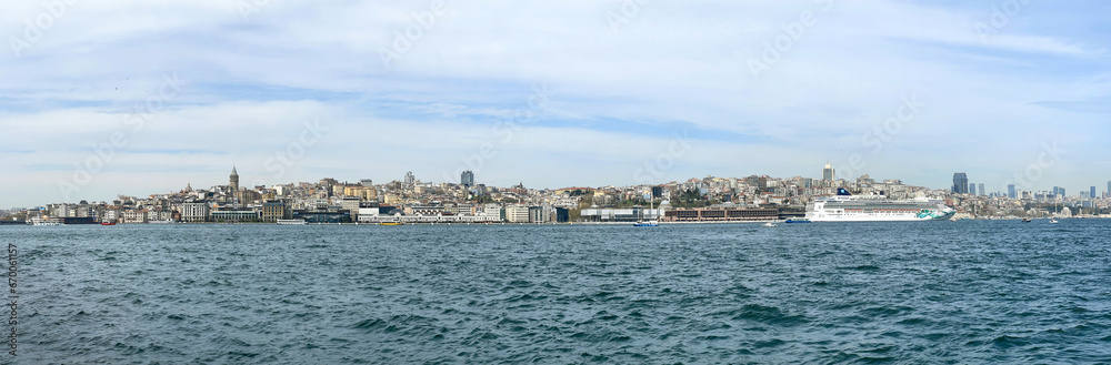 Panoramic view of the European part of Istanbul, the hill of the Galata district.