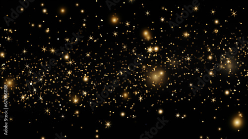 Golden glitter and stars on black background, Generativ AI