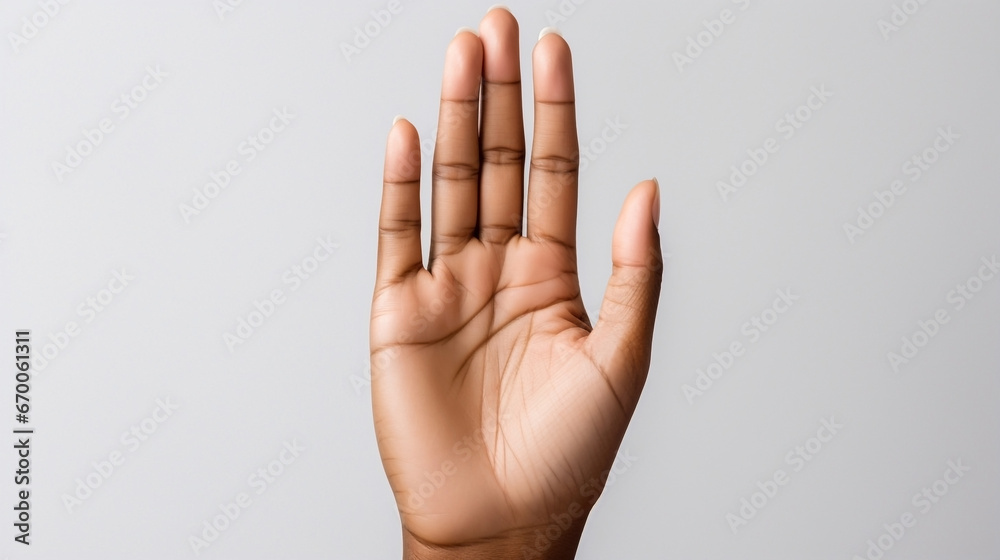 Illustration of a human's open palm on a hand on a white background. Wallpaper. - obrazy, fototapety, plakaty 