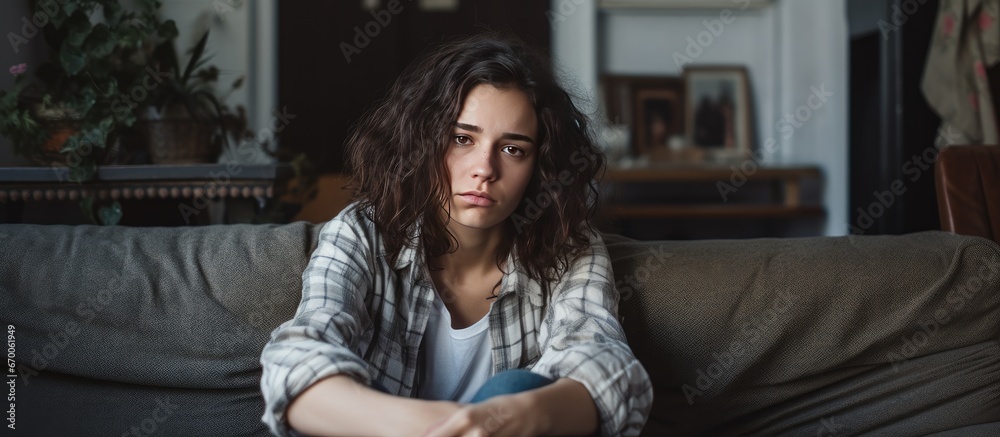 Fototapeta premium Unmotivated teenager on couch lost in thoughts