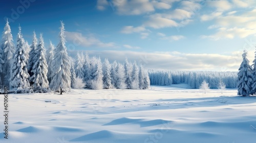 panoramic photo of the trees covered with snow in the Snowland photo