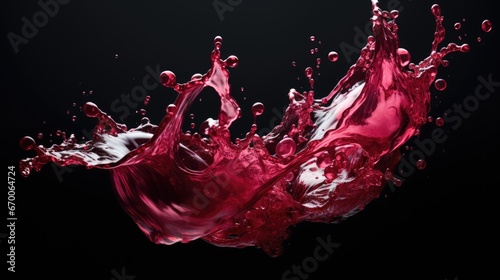 Red wine splashes isolated on red background. Red liquid flowing backdrop