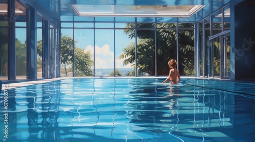 swimming pool with swimmer beautiful background