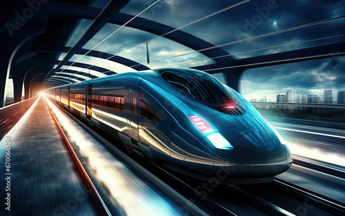 Fast-moving high-speed train,,created with Generative AI tecnology.