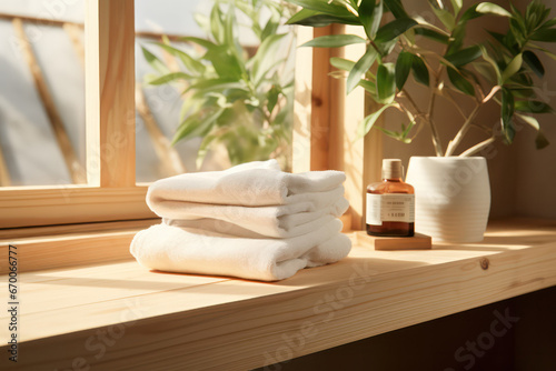 Cozy Towels Adorn a Sunlit Window Sill - Home Comfort