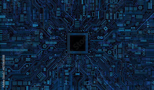 CPU Chip on Motherboard. Central Computer Processors CPU concept. Quantum computer, large data processing, database concept. Futuristic microchip processor. Digital chip.