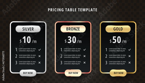 Comparison table of subscription option pricing plans infographic design template photo