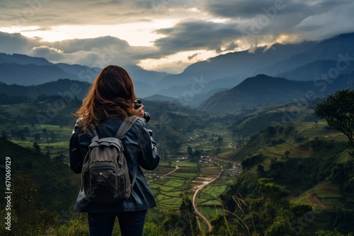 Woman traveler nature mountain landscape tourist female