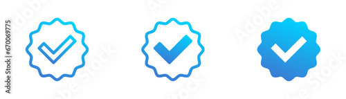 Check mark icon. Blue gradient tick icons set. Complete and done icon symbol. Correct icon in flat style. Vector stock illustration.