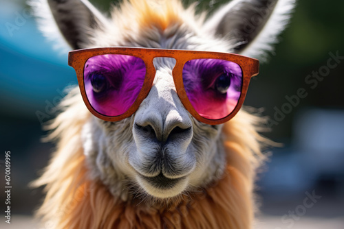 trendy modern alpaca lama animal in stylish glasses