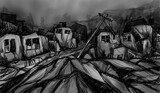 Destroyed buildings, sketch - digital painting 