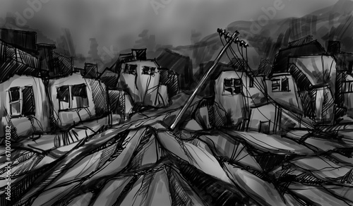 Destroyed buildings, sketch - digital painting  © Cubitron