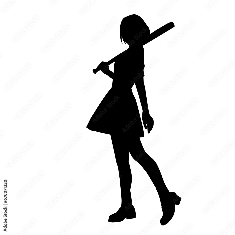 Silhouette of a female model wearing casual dress standing in girly pose.