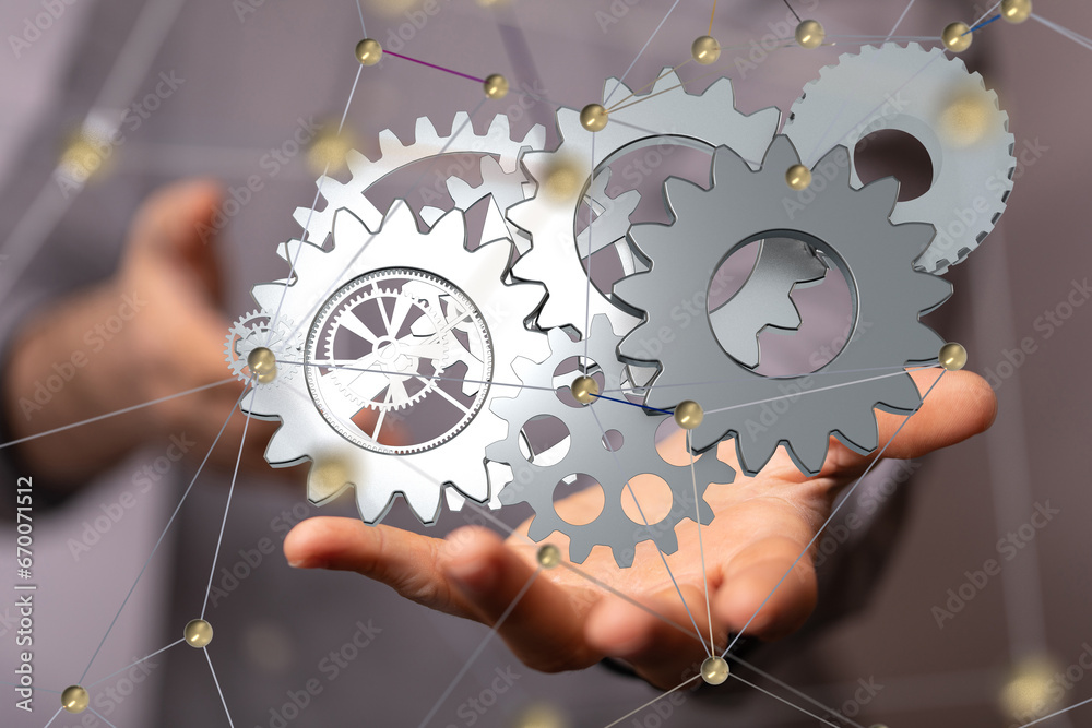 gear system data. Connecting lines and dots.Big data visualization gear system data. Connecting lines and dots.Big data visualization