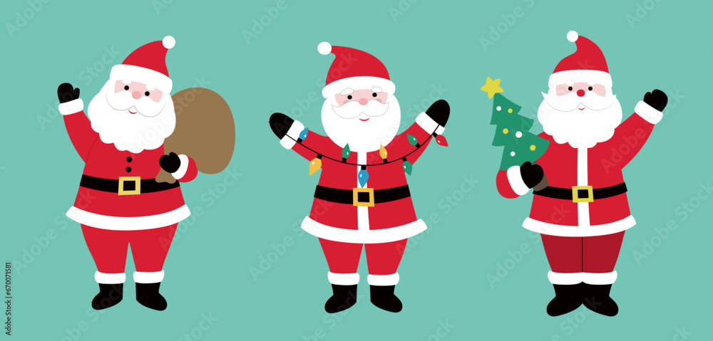 Cute style flat Santa Claus set