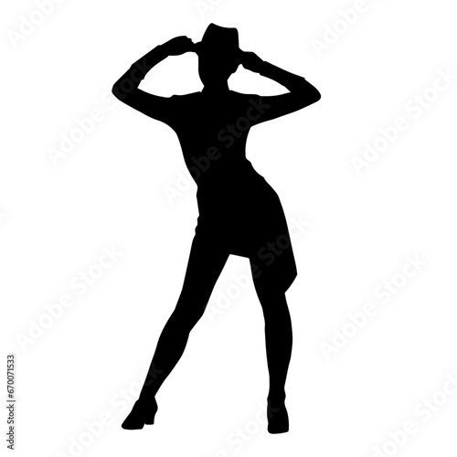 Silhouette of a female dancer in action pose. Silhouette of a woman dancing happily.