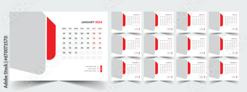 Desk Calendar 2024 template design, Office Calendar 2024