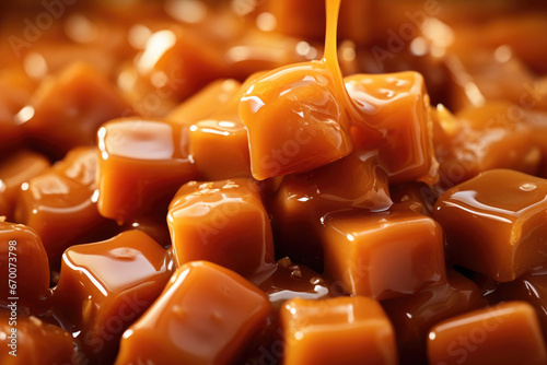 Background of caramel candies with sirup