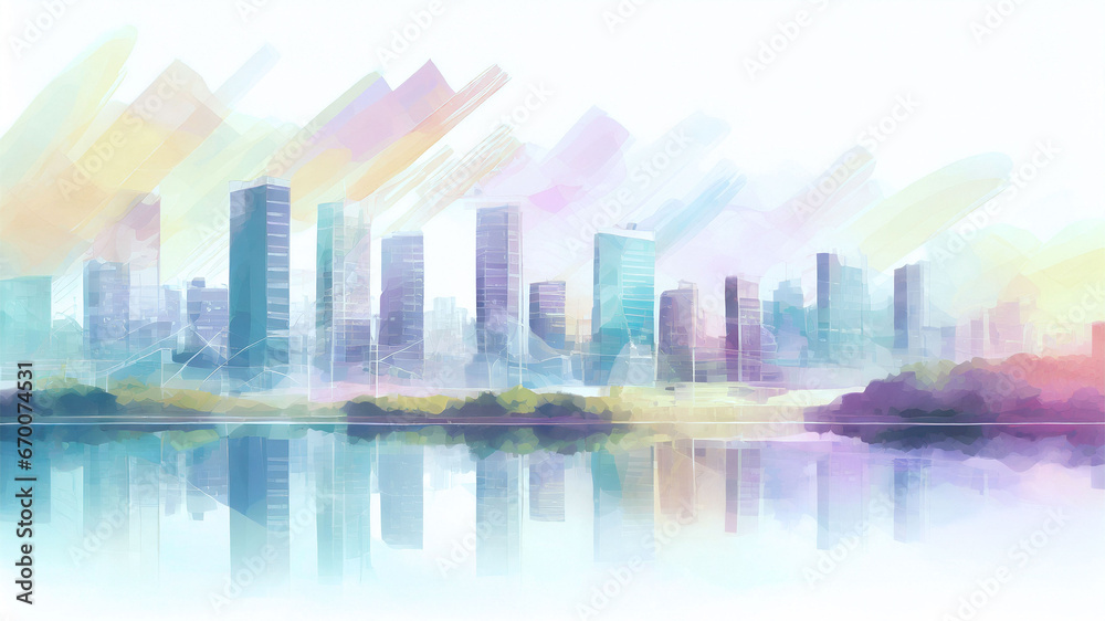Obraz premium 水彩で描いたビルのイラスト