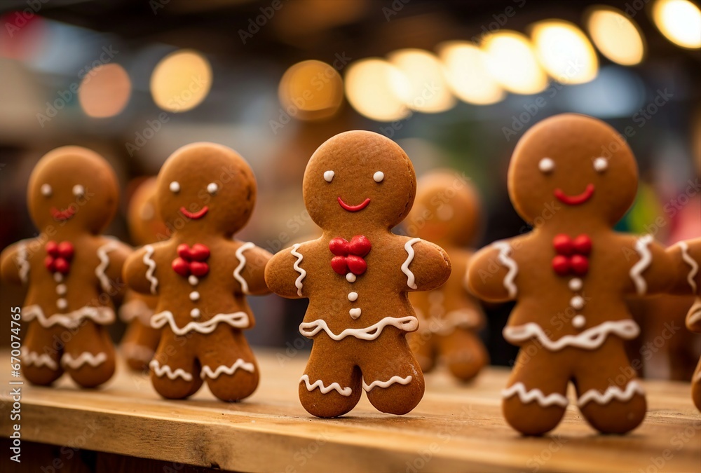 A group of gingerbread men standing next to each other