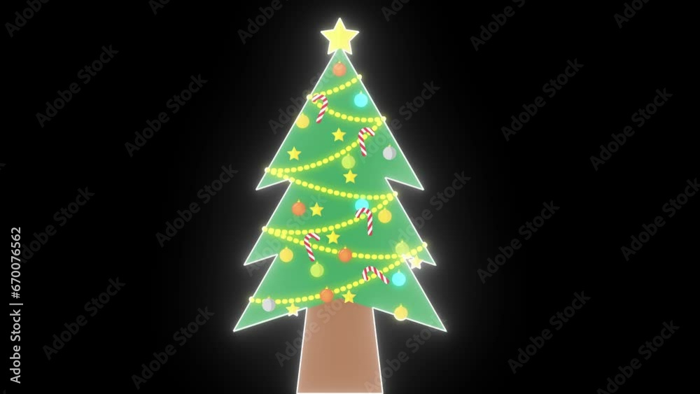 animated cartoon vector christmas tree with flashing lights and splashes of glittering particles light animated christmas tree 4k green screen alpha