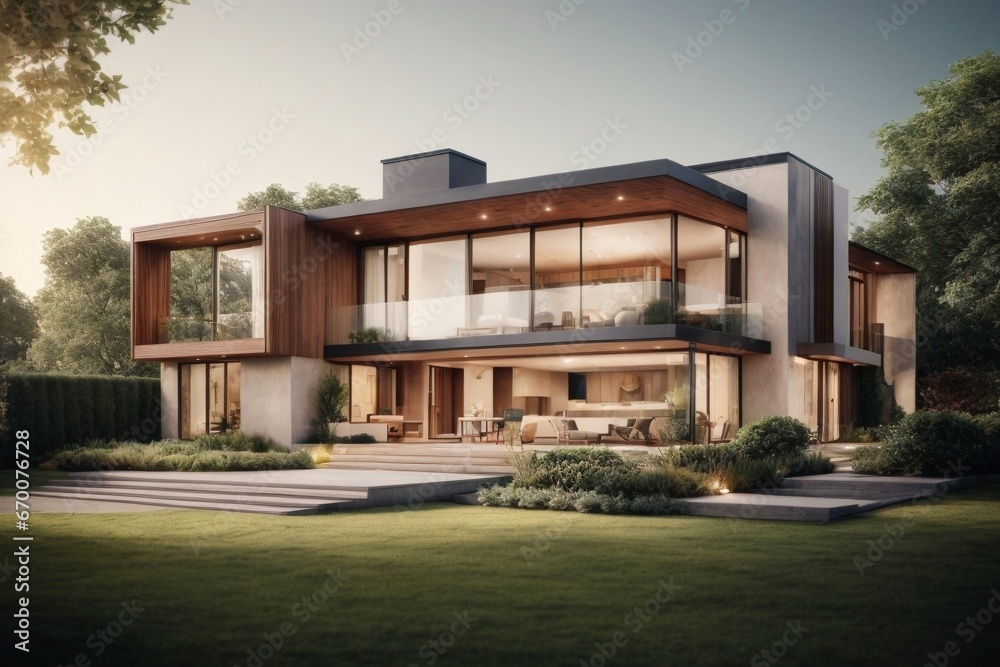 3d rendering of  modern house model 