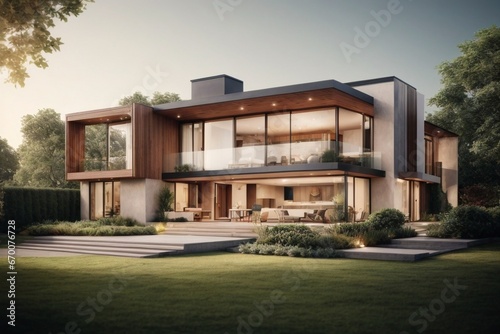 3d rendering of modern house model 