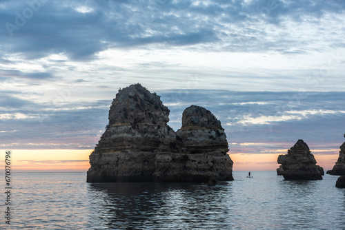 Beautiful beach Praia do Camilo near Lagos in Portugal at sunrise