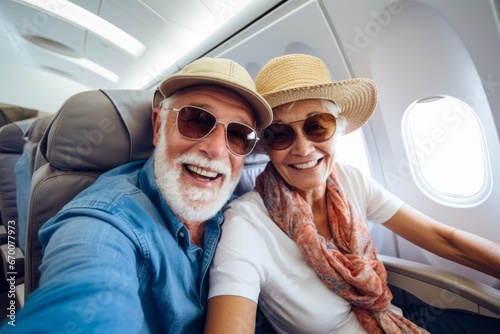Foto selfie de pasajeros en el avión antes de viajar.  © Carmen Martín J.