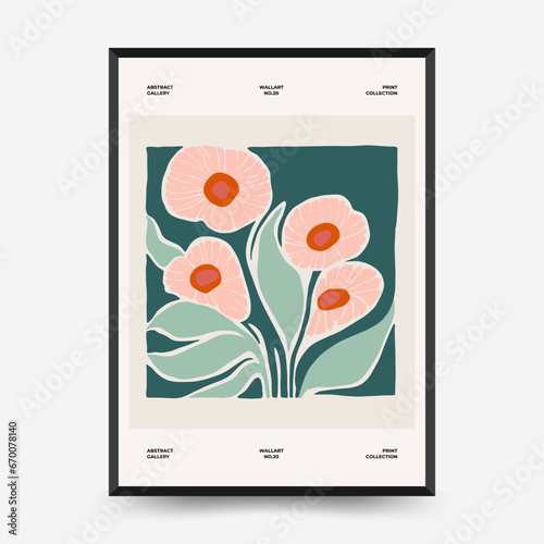 Abstract floral posters template. Modern trendy Matisse minimal style. Pink and blue colors. Hand drawn design for wallpaper  wall decor  print  postcard  cover  template  banner.