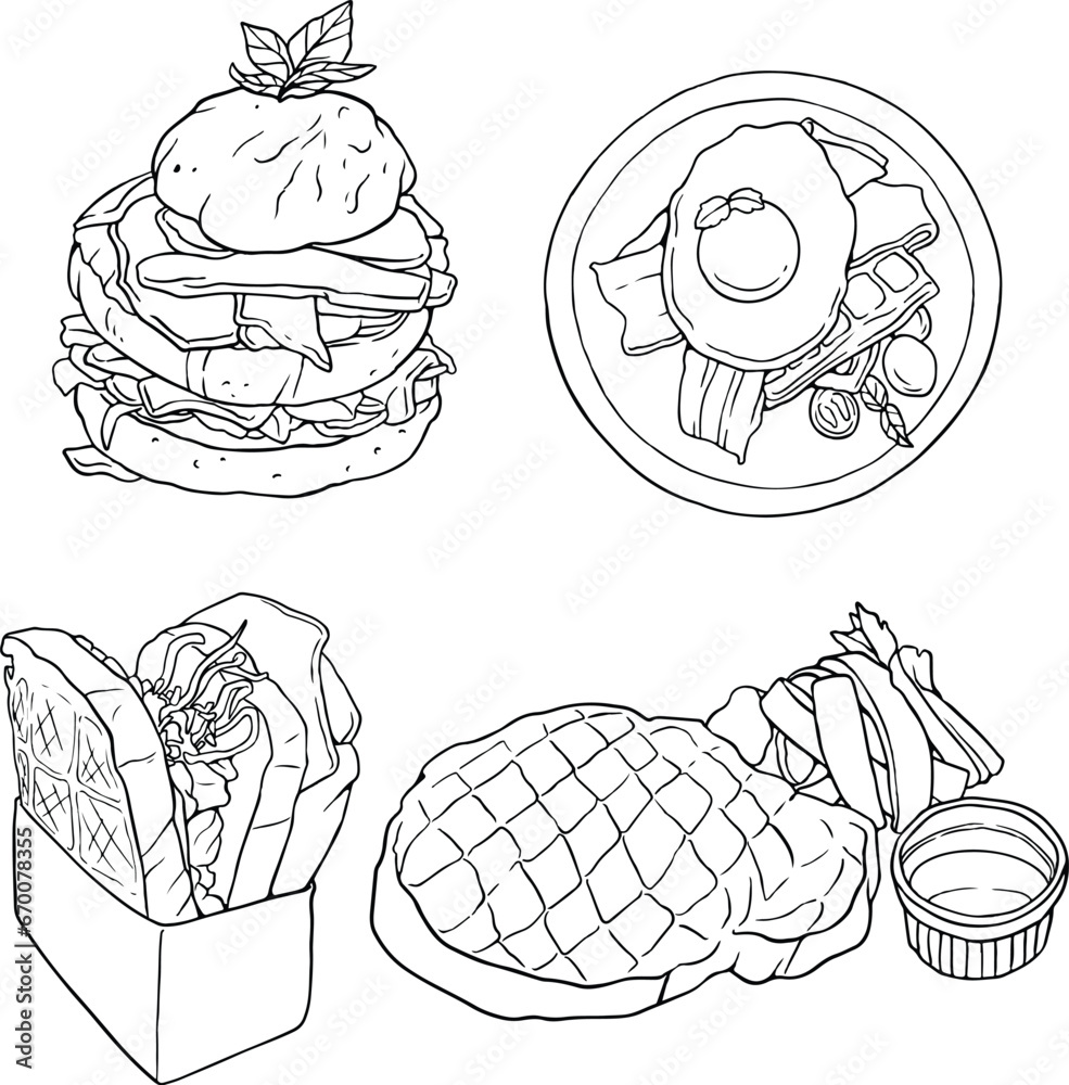 food set of black and white sketches, hand drawing, vector illustration. line vector set food set of black and white sketches, hand drawing, vector illustration. line vector set