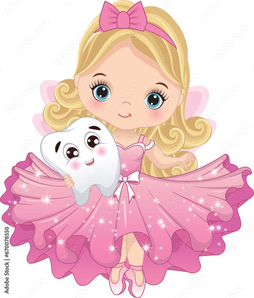 Vector Cute Little Tooth Fairy with Tooth Stock Vector | Adobe Stock