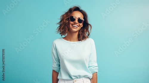 Smiling female face, young businesswoman with confidence, woman with copy space photo