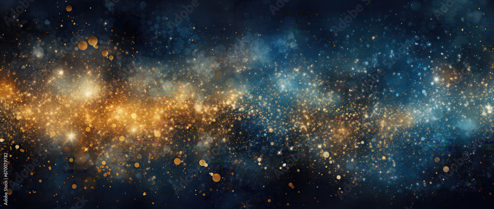 Background of abstract glitter lights. blue and gold colors