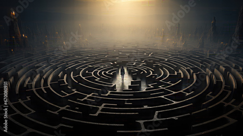 Man feeling lost or trapped in the middle of a maze struggling,Finding solution 