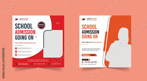 School admission social media post banner design. back to school social media post banner design set. Back to school admission promotion banner. school admission template for social media ad.
