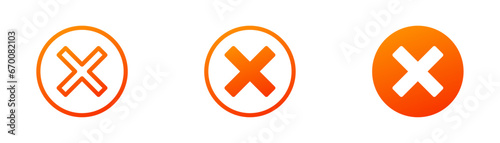 Cross icon. Orange gradient failed or mistake line icons set. Error mark icon symbol. Vector stock illustration. photo