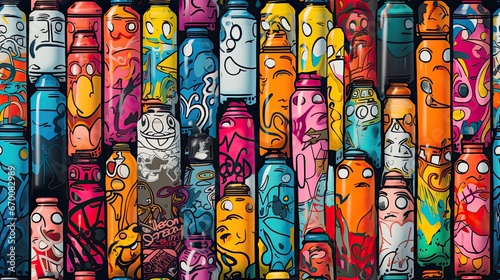 Naklejka Seamless pattern with colorful graffiti spray cans.