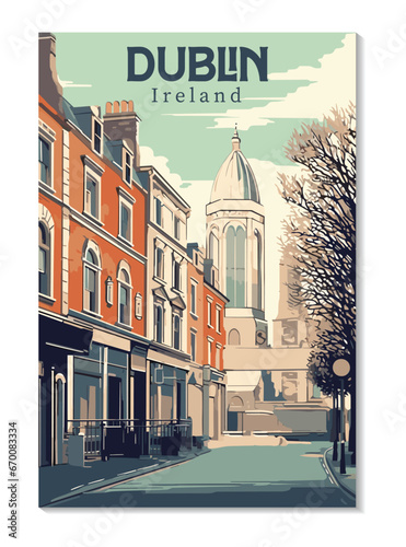 Dublin, Ireland. Vintage Travel Posters. Vector art. Famous Tourist Destinations Posters Art Prints Wall Art and Print Set Abstract Travel for Hikers Campers Living Room Decor, Wallpaper