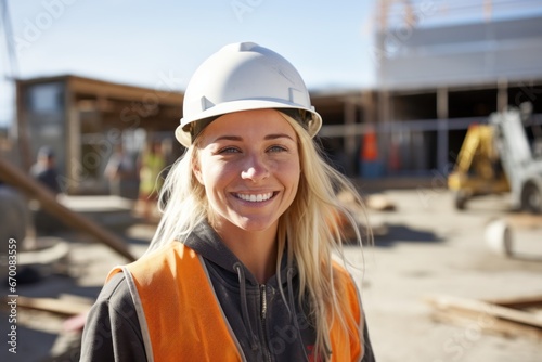 Construction worker smile face at site
