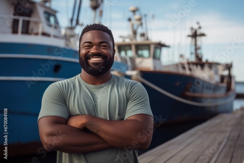 Fishery worker boat vessel captain smile face  photo