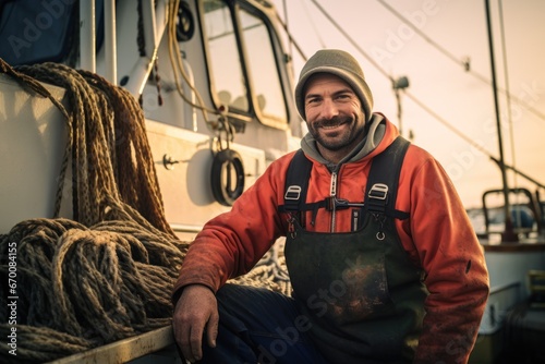 Fishery worker boat vessel captain smile face  photo
