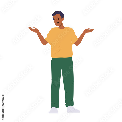 Young man freelancer cartoon character having financial problem, moneyless trouble isolated on white