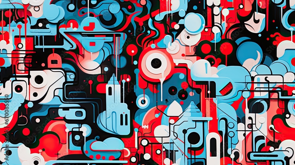 Seamless pattern with Colorful abstract graffiti cityscape.
Seamless pattern with Colorful abstract graffiti cityscape.