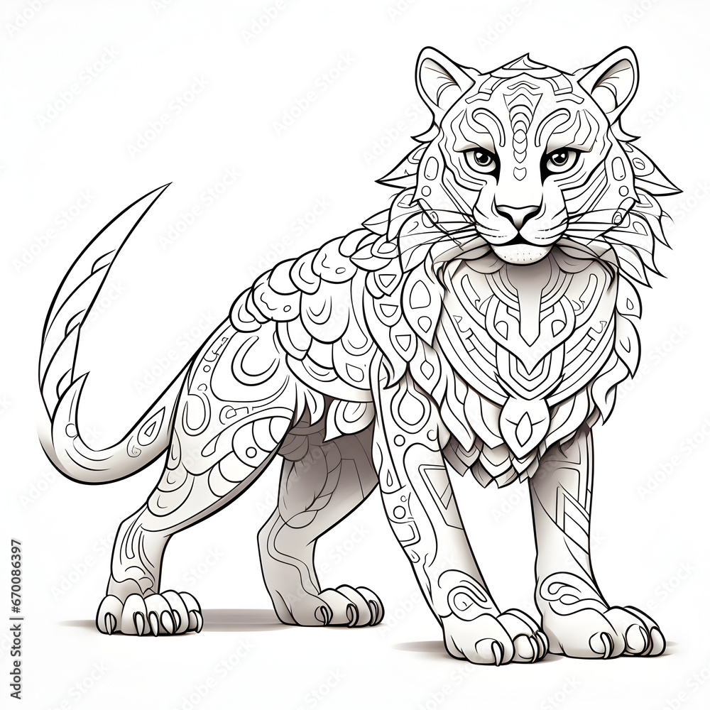 Fototapeta premium Loin sketch, drawing, animal, illustration, Ai generated 