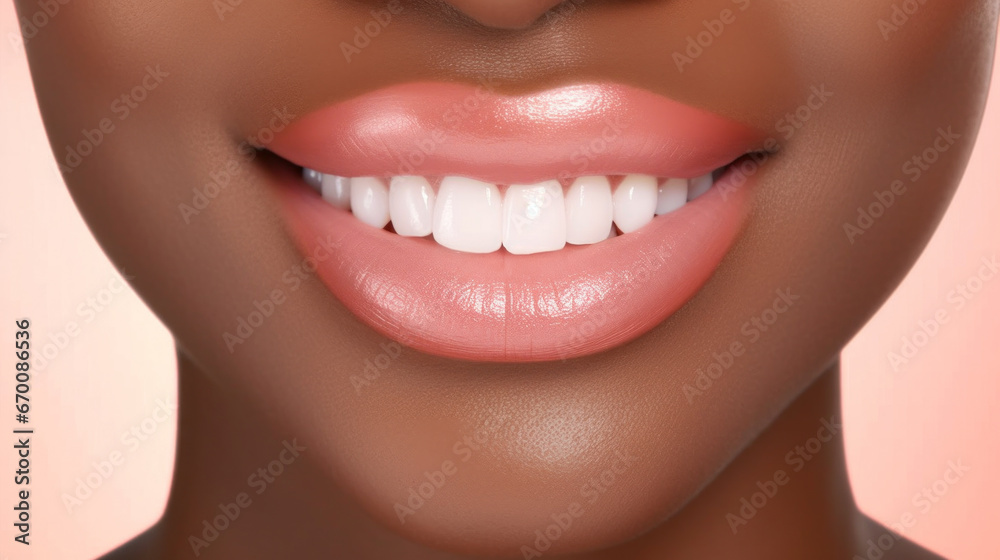 Obraz premium Beautiful smile with white healthy teeth and gums. Oral care and hygiene dental concept.