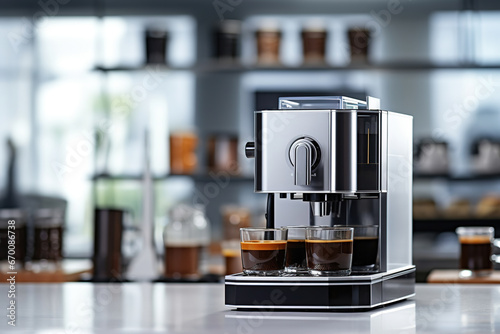 generic modern design of coffee machine preparing aromatic coffee with copyspace area