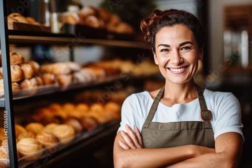 Fotomurale Bakery Worker Standing in Front of Bread Display