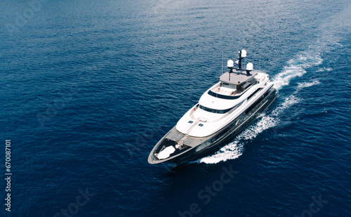 Bird's eye view of expensive floating ship traveling by Europe in summer © BullRun